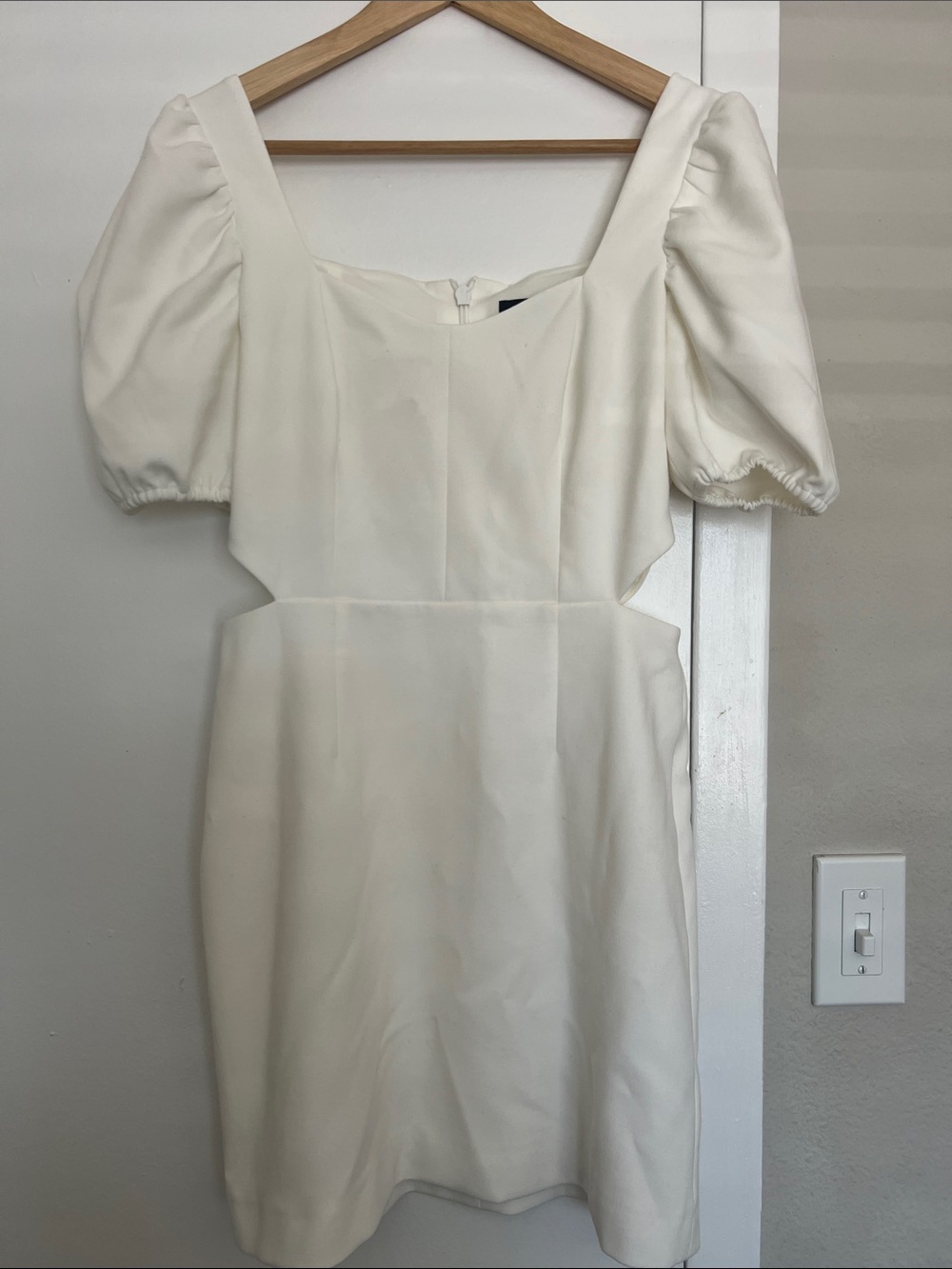 French Connection Ivory Cut Out Open Back Mini Dress Size Small Stretch Bodycon